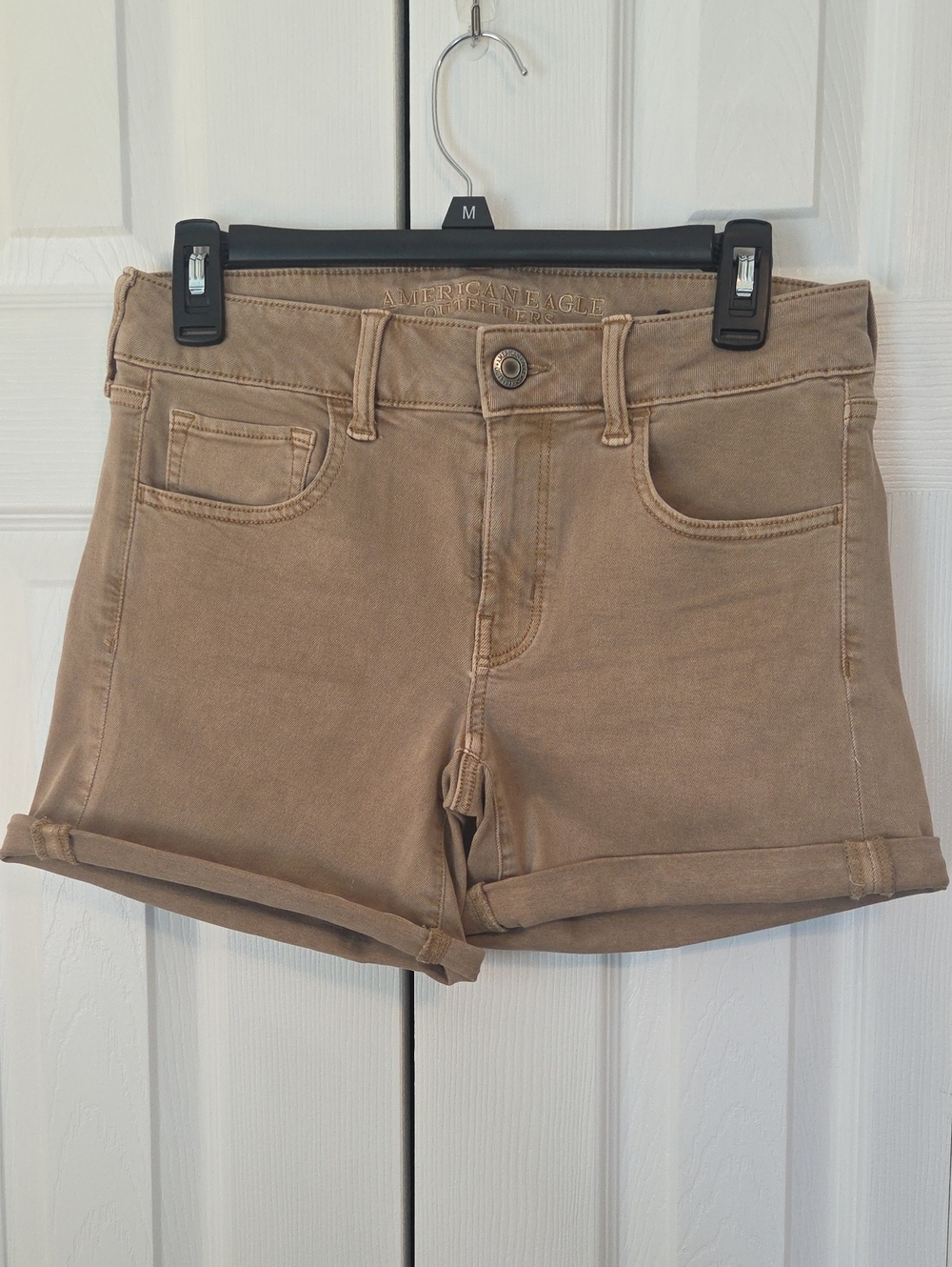 American Eagle Outfitters Khaki Roll-Cuff AEO Twill Midi Jean Shorts